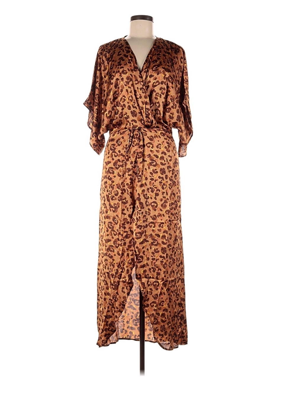 Lezat Leopard Print Wrap Maxi Dress - Brown